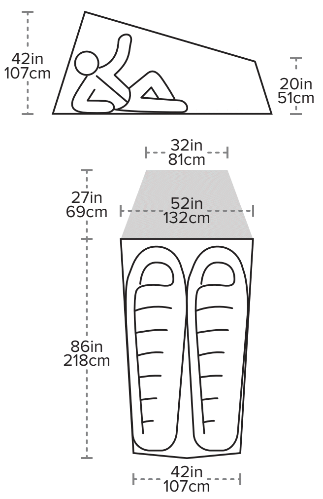 Dimensions de la tente Big Agnes Fly Creek HV UL2 Bikepack