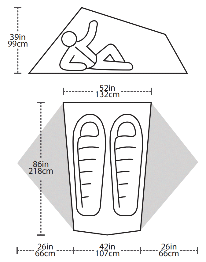 Dimensions de la tente Big Agnes Tiger Wall UL2 Bikepack